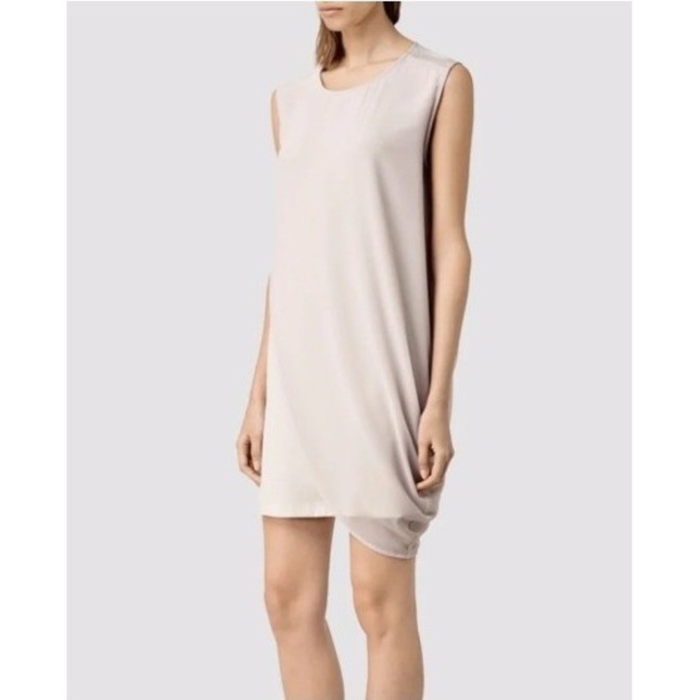 AllSaints Eala Dress Women Size 6 Grey Taupe Draped Asymmetrical Hem